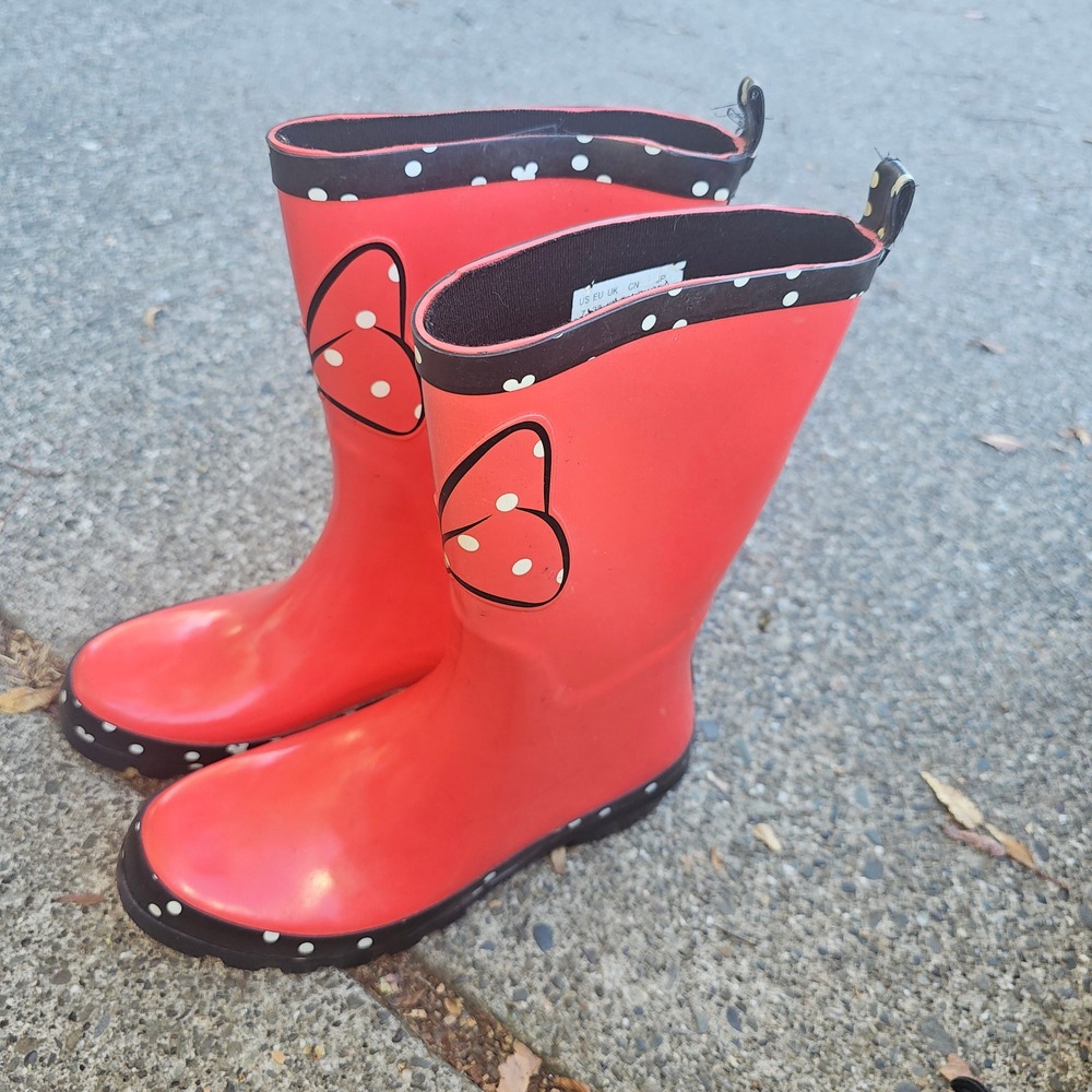 Disney Minnie Mouse‎ Red Black Polka Dot Kids Rain Boots Size 7